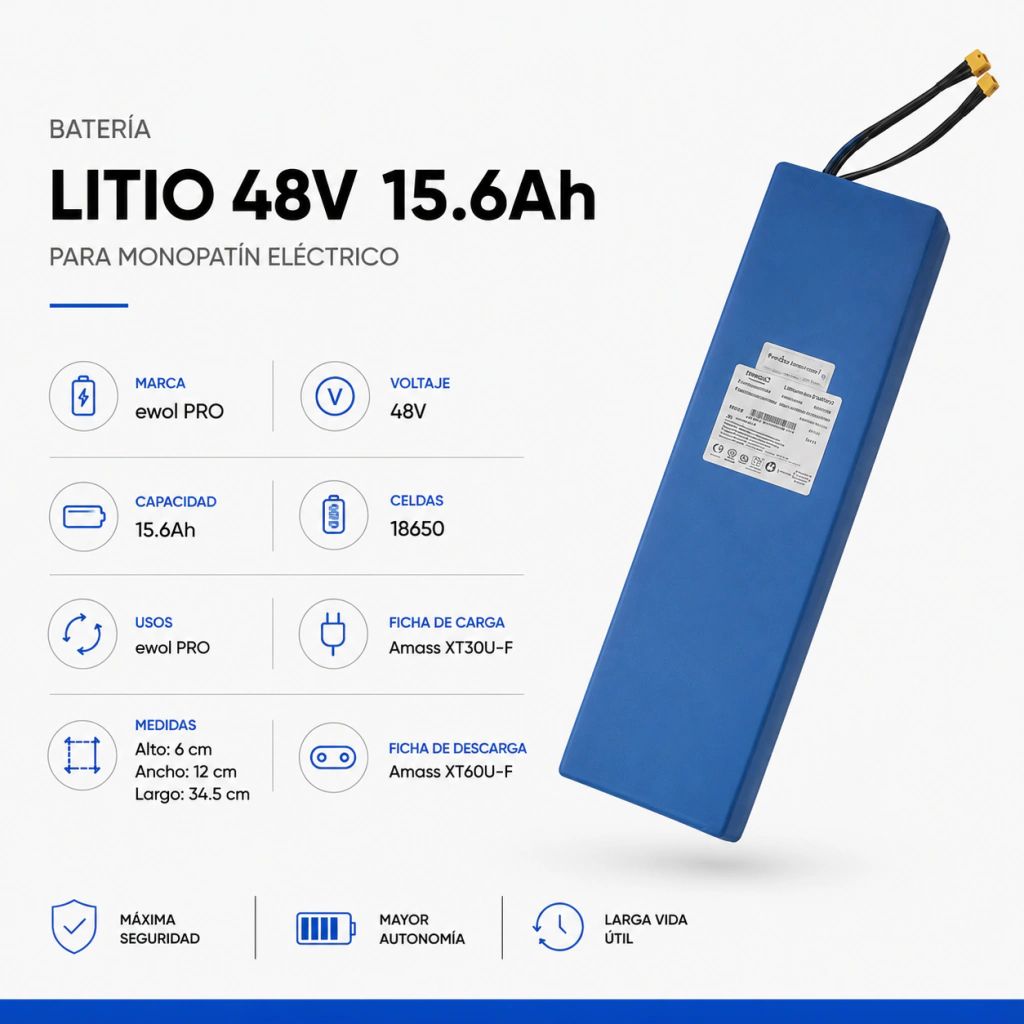 Batería Litio Monopatín Eléctrico Ewol PRO 48v 15.6ah