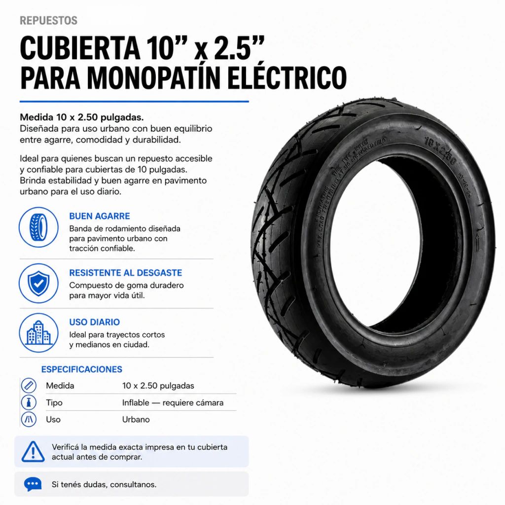 Cubierta Para Monopatín Scooter Eléctrico 10x2,50