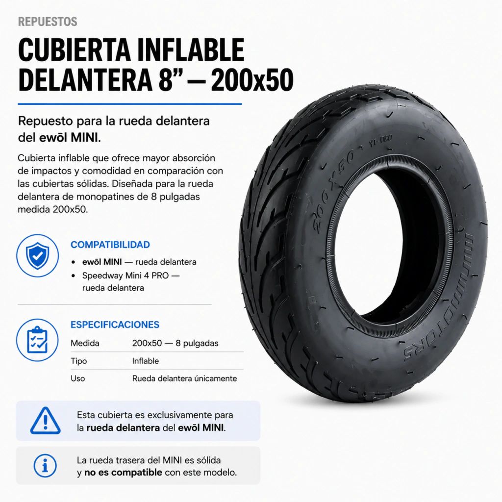 Cubierta Inflable 8 Pulgadas Monopatín Electrico 200x50