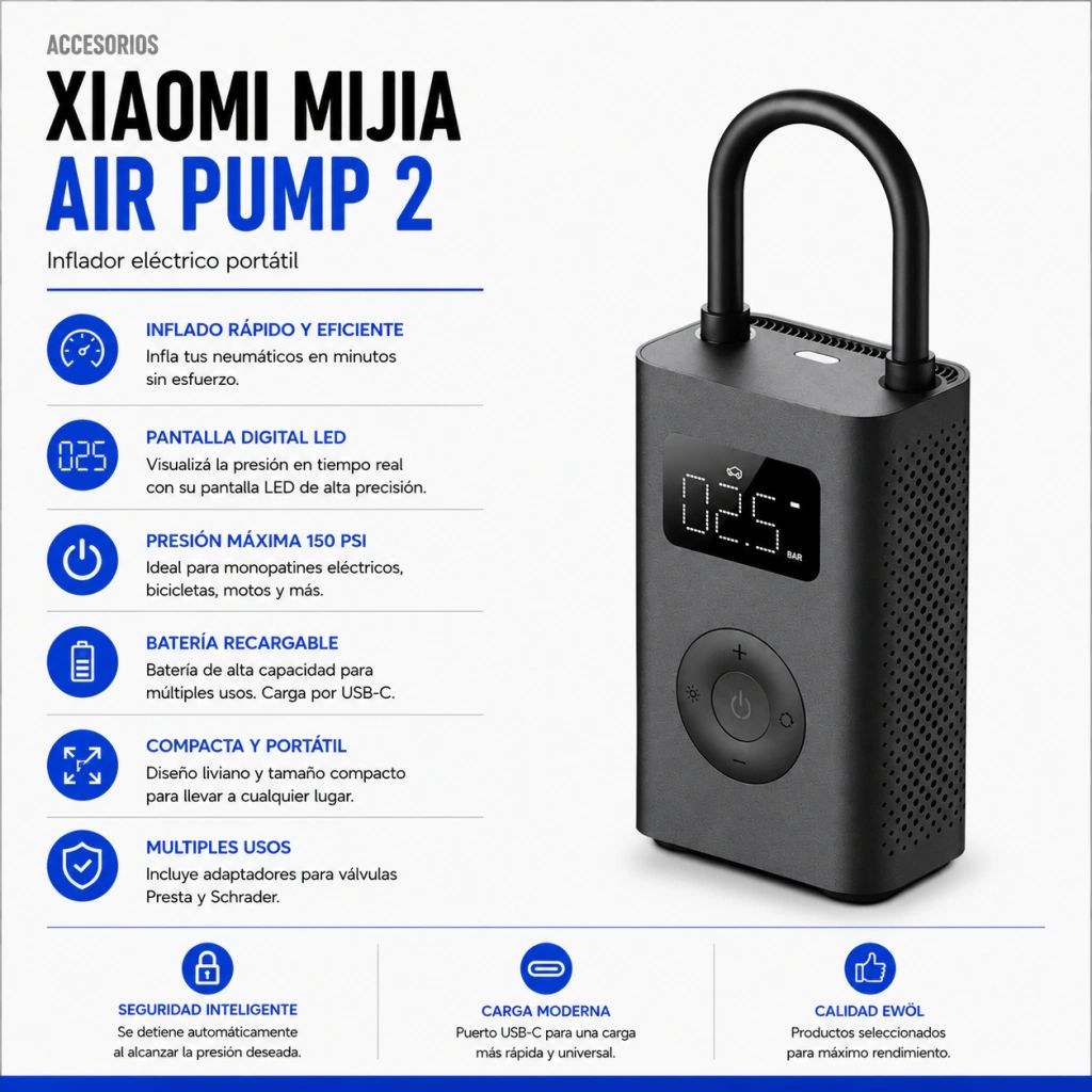 Inflador/ Compresor De Aire Xiaomi Mijia Portable Air Pump 2 Type C