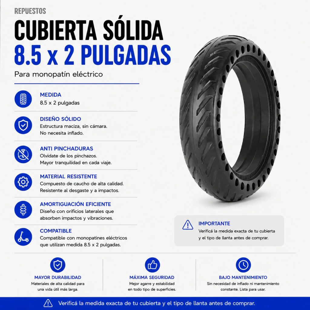 Cubierta Sólida 8.5 X 2 Pulgadas Para Monopatín Electrico